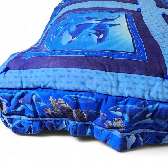 Handmade Full Size Reversible Comforter Blanket Orca Whale Dolphin Bedding Blue - Picture 3 of 10